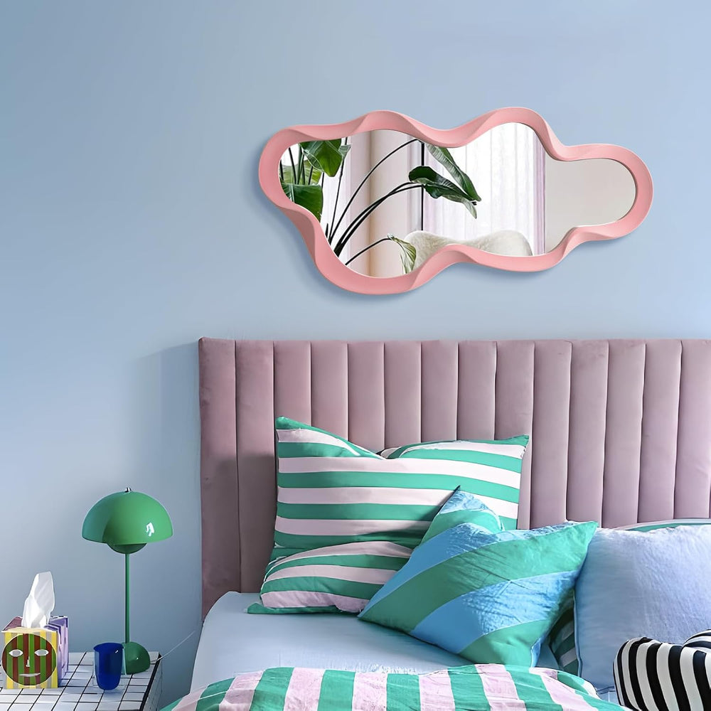 Wavy Mirror Wall Decor for Living Room Hallway,Light Pink,13.8x29.7