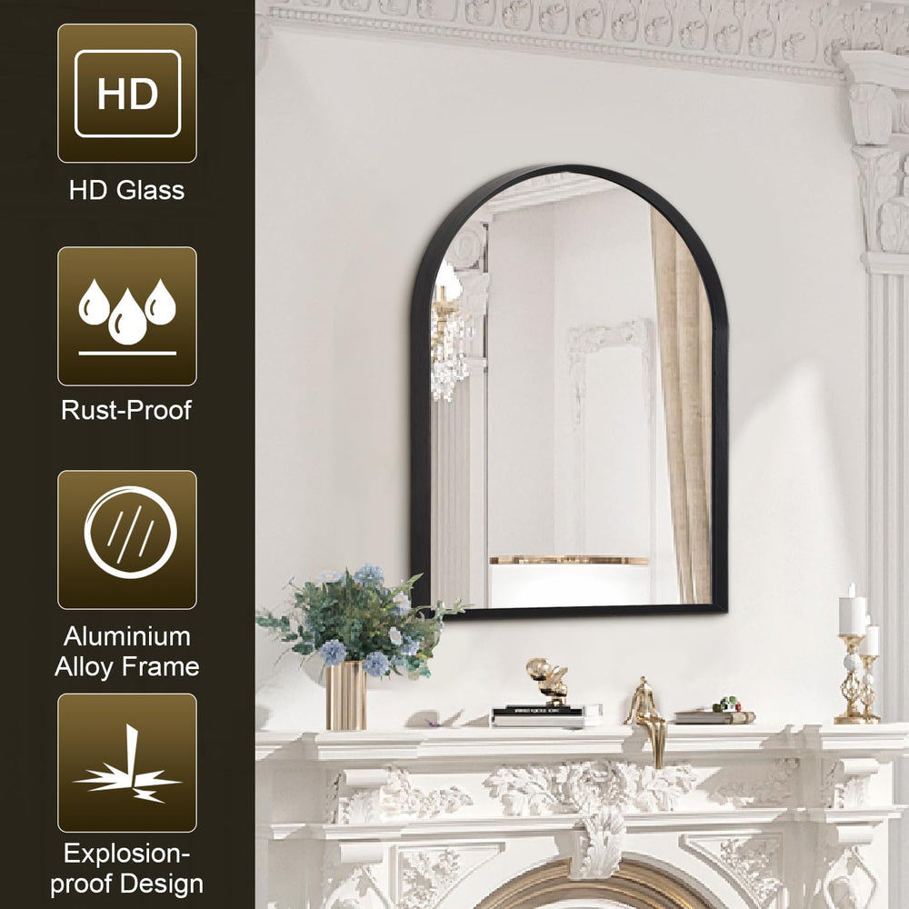 Arch Bathroom Mirror, Wall Mounted Mirror, Black Vanity Wall Mirror Metal Fra...