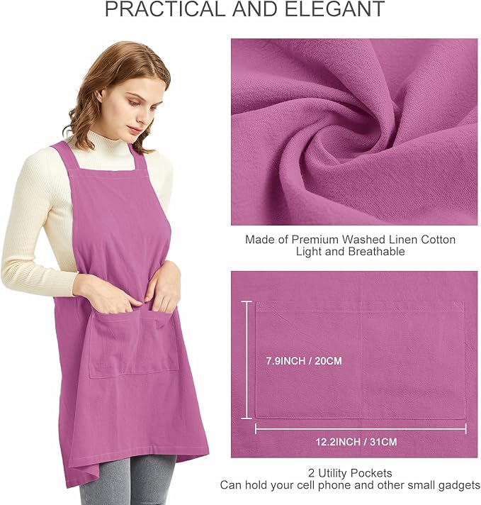 ELEZAY Aprons for Women with Pockets Plus Size Comfort Cross Back No Tie Cotton - Image 4