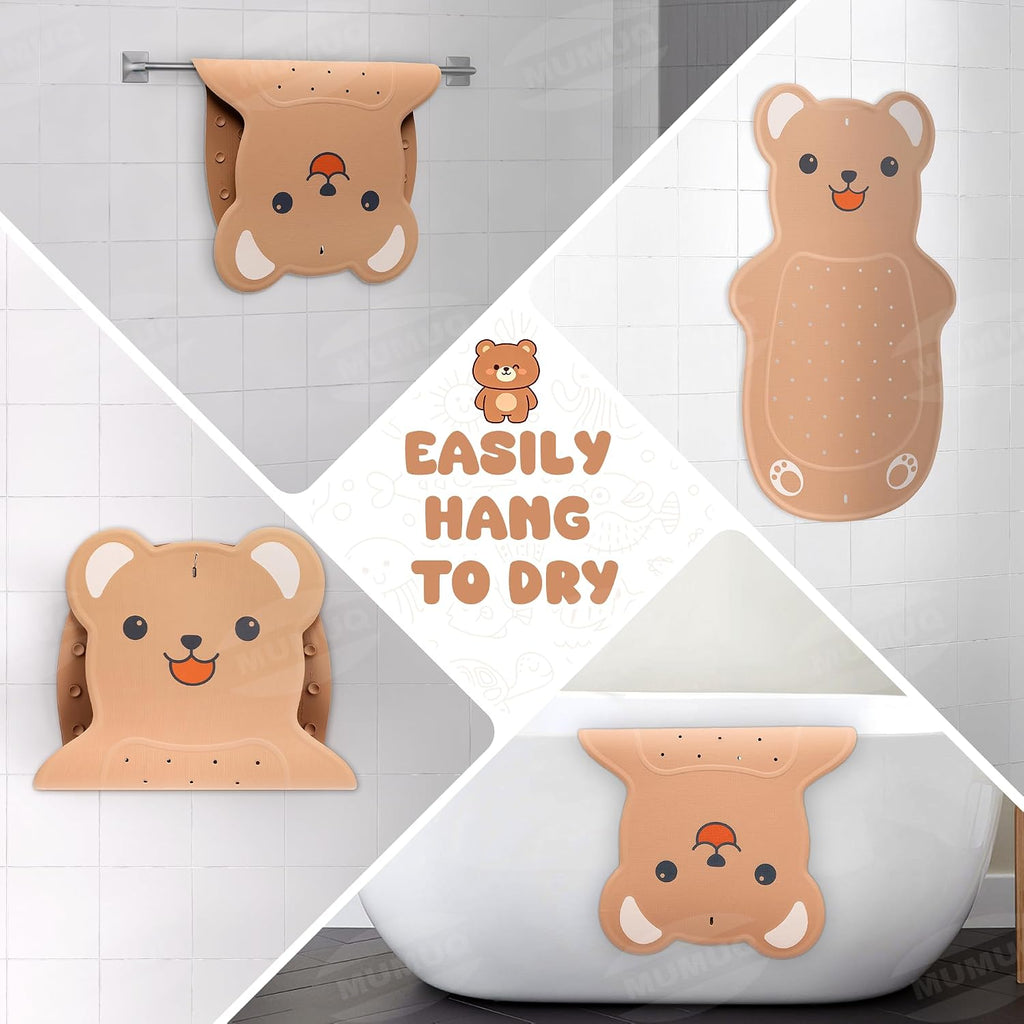 Kids Bathtub Mat Non Slip 30"x18" Soft Rubber Shower Mat for Kids | Baby Bath Mat for Tub, Bear Cartoon Design, 120+ Suction Cups, 40+ Drain Holes, Machine Washable Non-slip Tub Mat