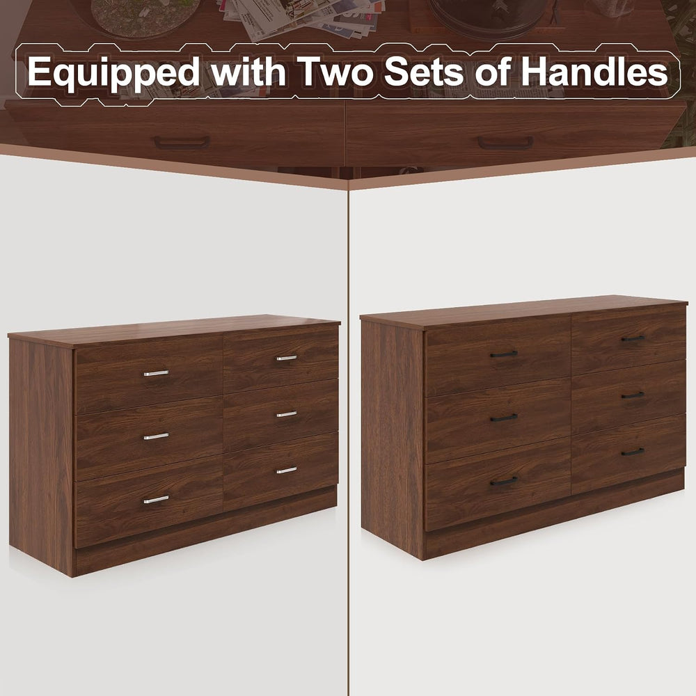 Bigbiglife Wood Dresser for Bedroom, 6 Drawer Double Dresser, Mid Century Mod...