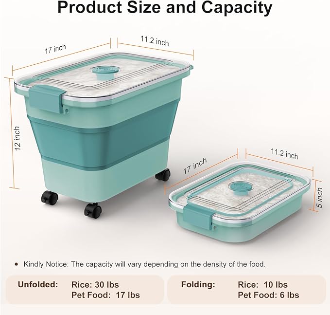 Rice Storage Container, Collapsible Airtight Food Storage Containers 20-30lbs - Image 2