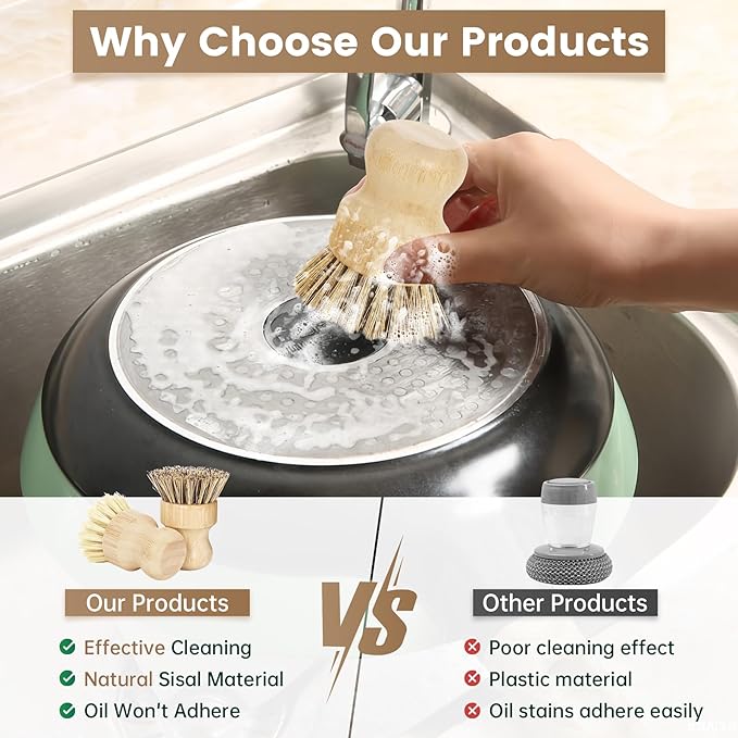 DEBETOOL 2-Pack Bamboo Dish Brush – Natural Dish Scrub Brush - Image 3