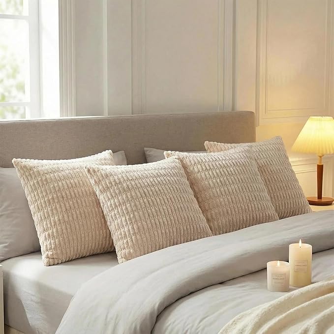 Fancy Homi 4 Packs Tan Decorative Throw Pillow Covers 26x26 Inch - Image 3