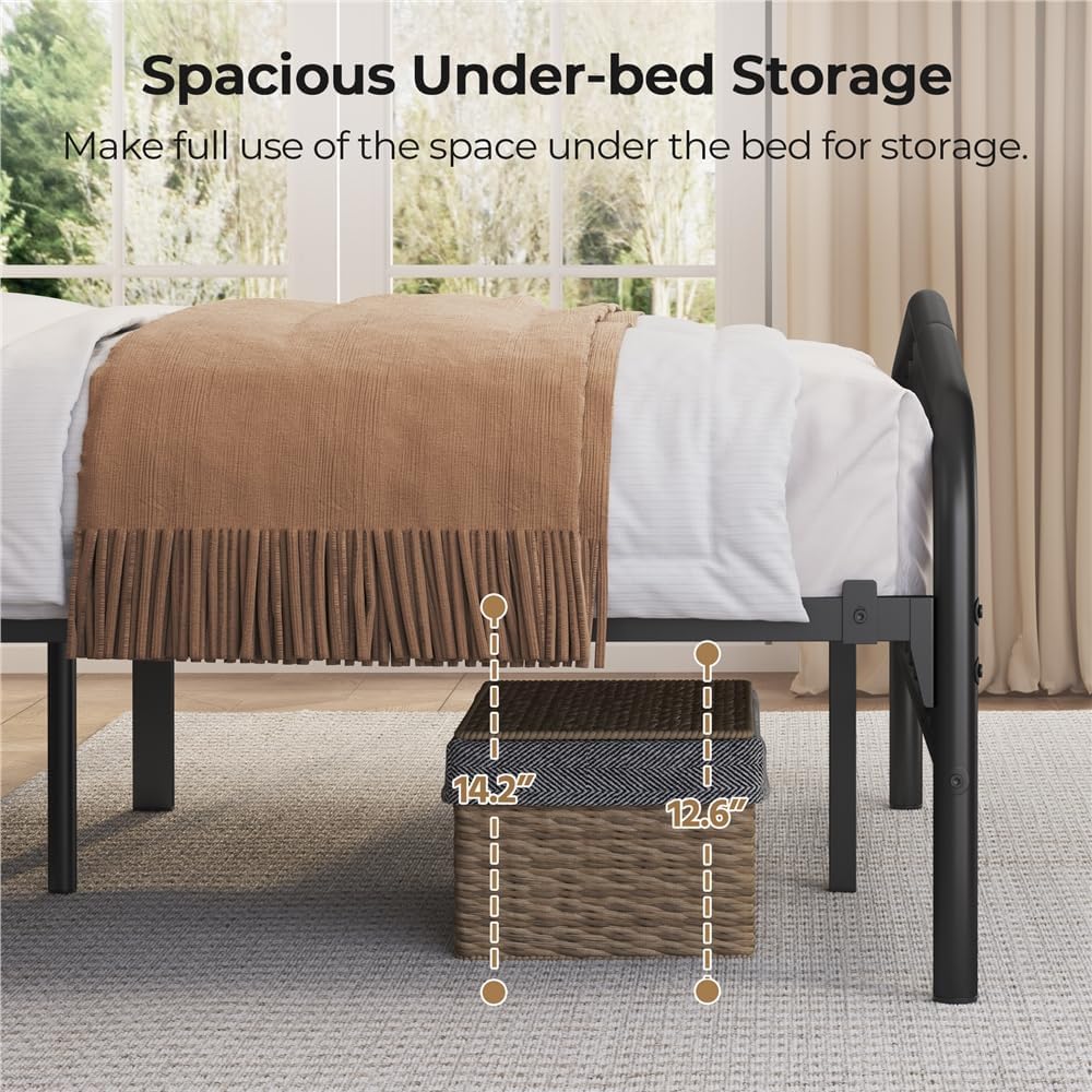 Yaheetech Full Metal Bed Frame with Victorian Vintage Headboard, Black