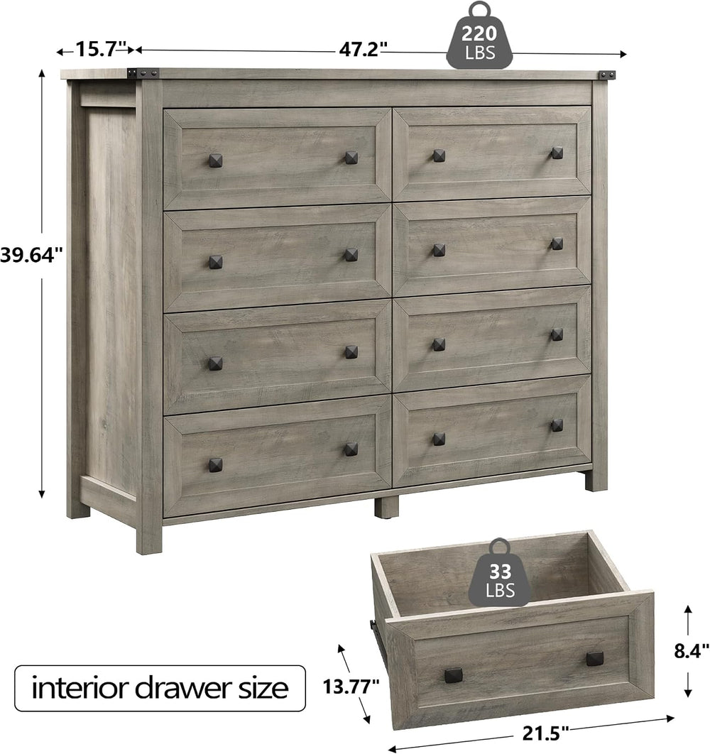 Grey Dresser for Bedroom with 8 Drawers, Wood Dressers Chest of Drawers with ...