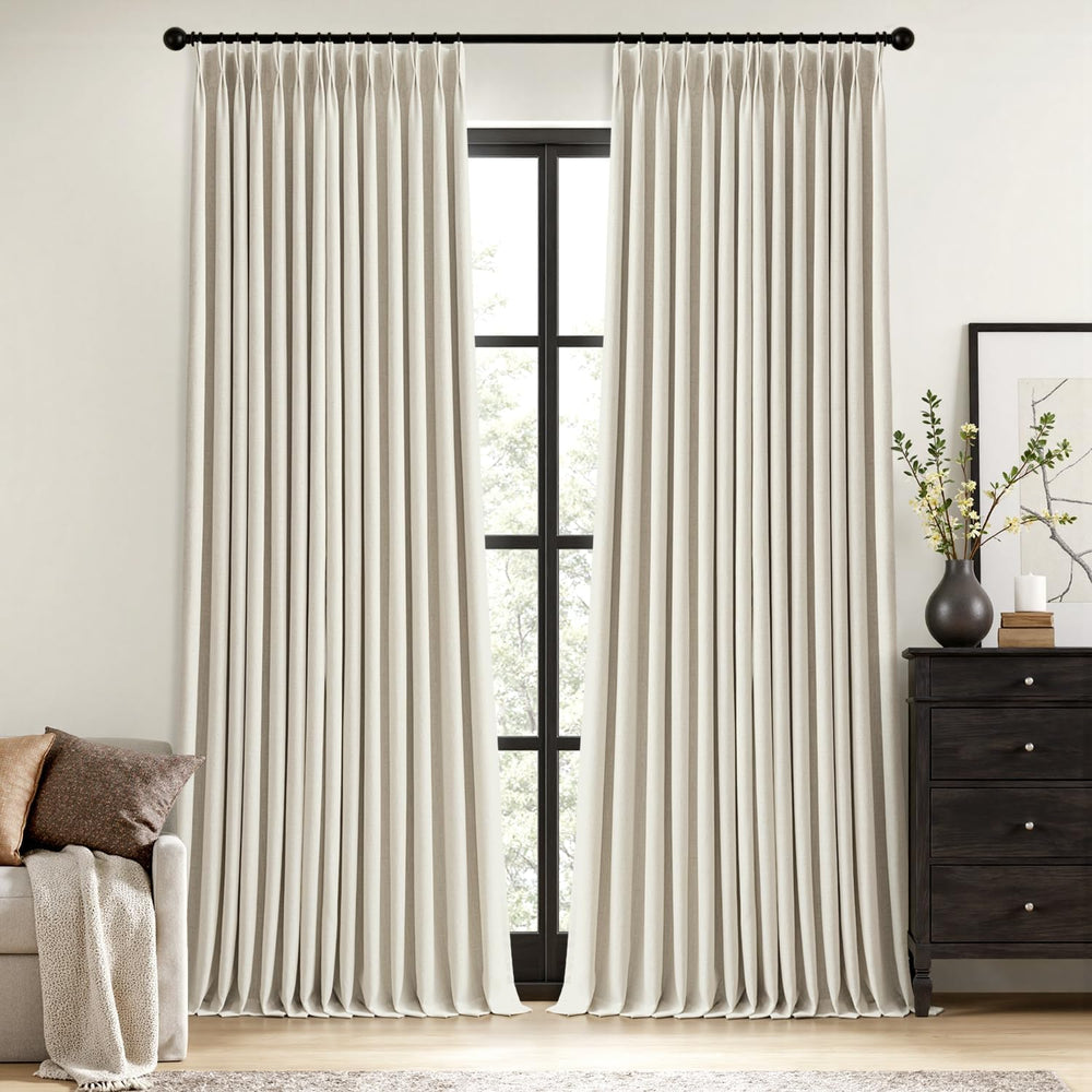 MIULEE Linen Pinch Pleated 100% Blackout Linen Curtains 40x108 Inches