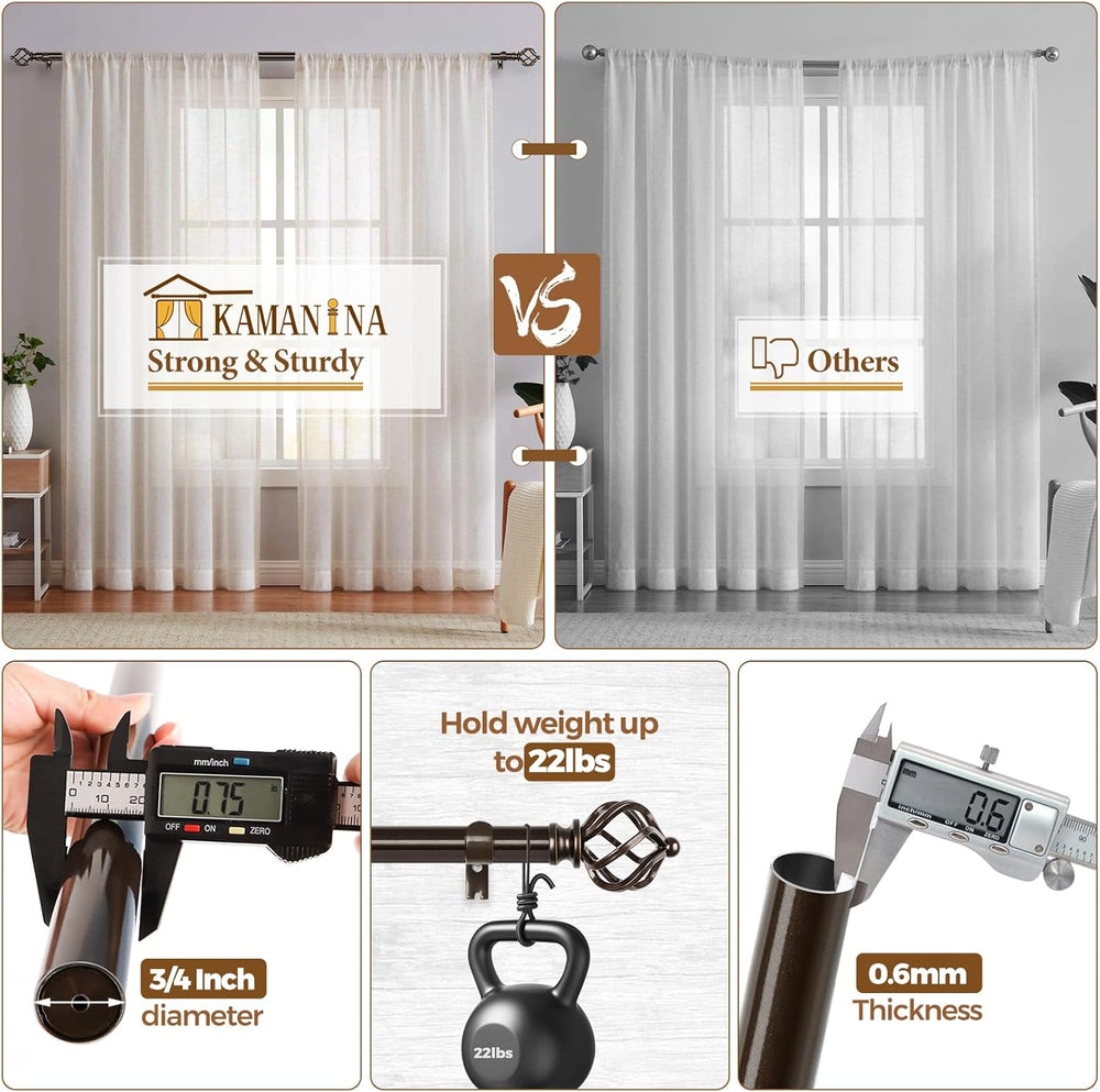 KAMANINA 2 Pack Curtain Rods 32 to 58 Inch, Adjustable Single Rod, Bronze