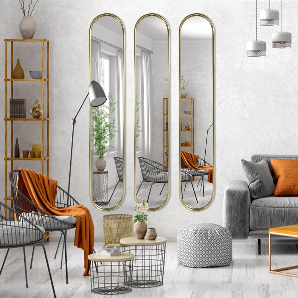 OUSHUAI Gold Tall Mirror,Narrow Capsule Long Mirrors with Metal Frame for Ent...