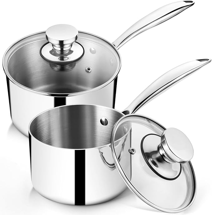 P&P CHEF 2 & 3 Quarts Tri-Ply Stockpot and Saucepan, Stainless Steel Sauce Pan by PPCHEF