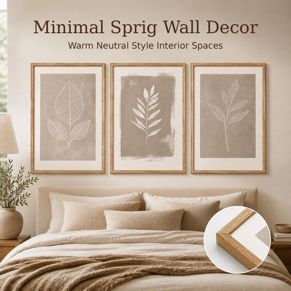 Framed 3pcs Boho Neutral Leaf Canvas Wall Art 12x16 Inch