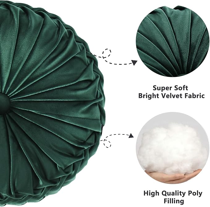 HIG Set of 2 Decorative Round Pleated Throw Pillows, Classy Accent Pumpkin - Image 2