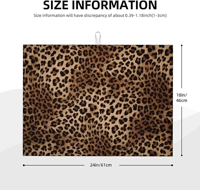 Brown Leopard Dish Drying Mat Black Cheetah Skin Wild Animal Print Drying Rack - Image 3