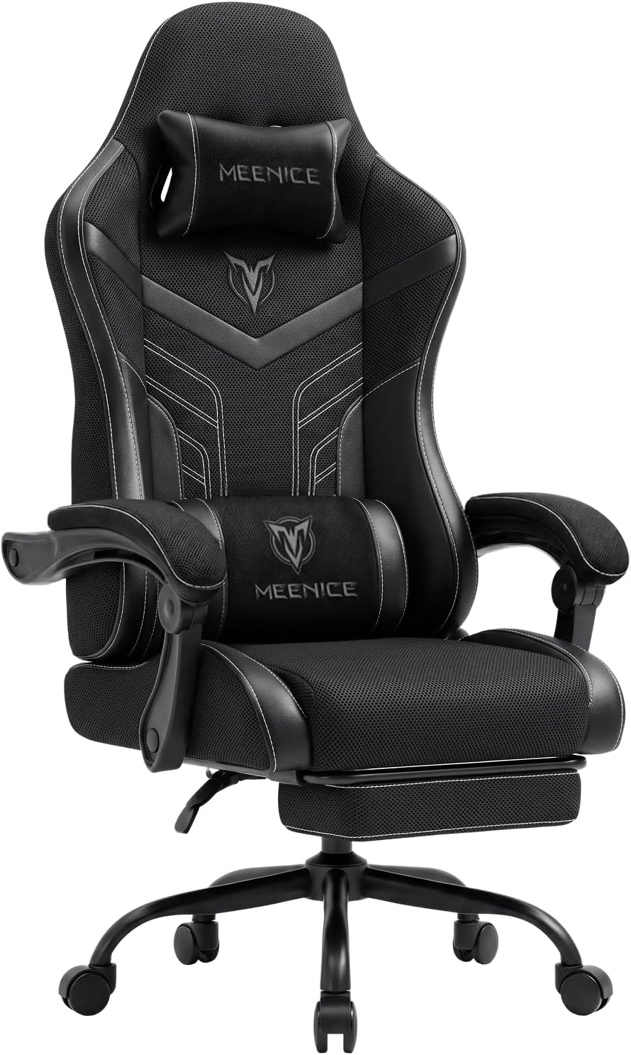 Ergonomic Gaming Chair with Footrest for Adults, Leather Mesh