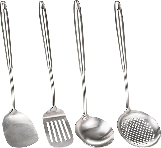 FJNATINH 4-Pieces 304 Stainless Steel Wok Spatula Set, Cooking Utensil Set by HOMEKITCHENTOOL