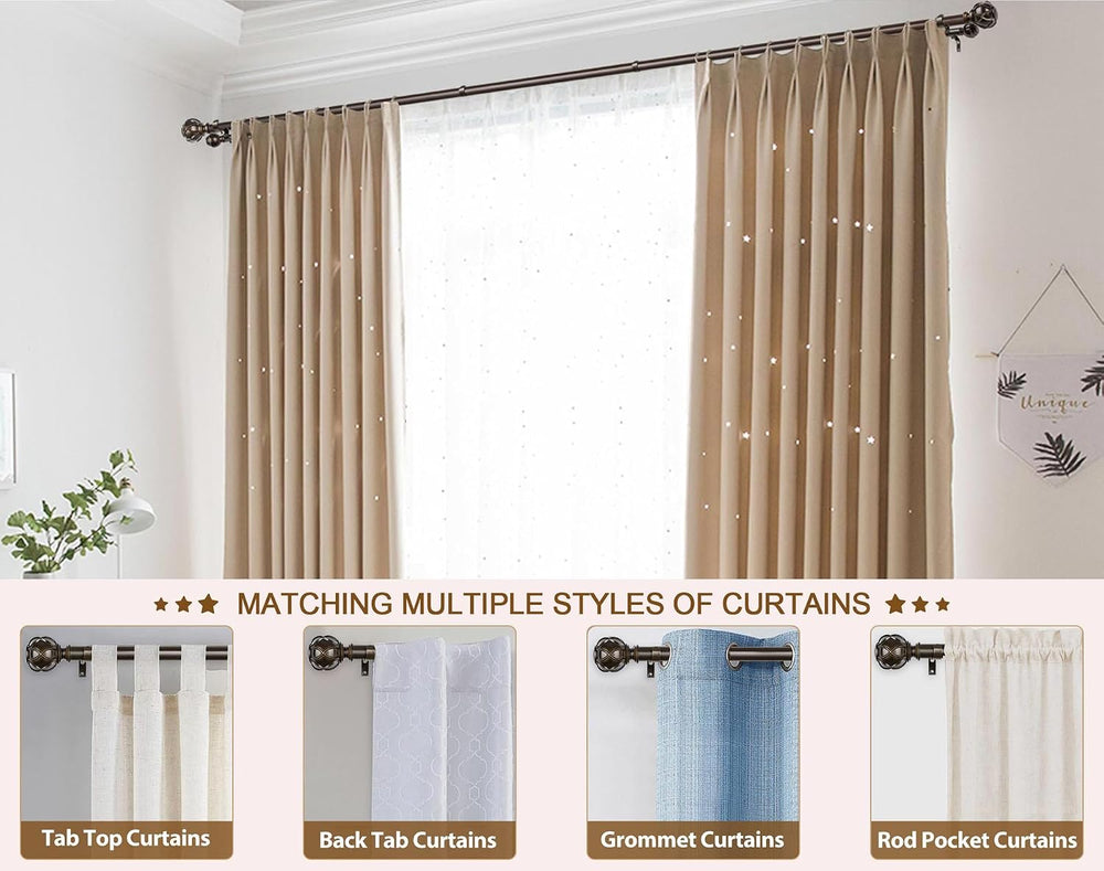 KAMANINA Double Curtain Rods for Windows 72 to 144 Inch, Adjustable, Bronze