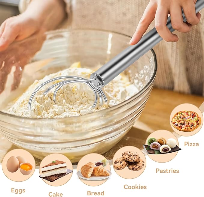 Danish Dough Whisk Stainless Steel Hook Dutch Baking Tool Bread Sourdough Mixer - Image 4