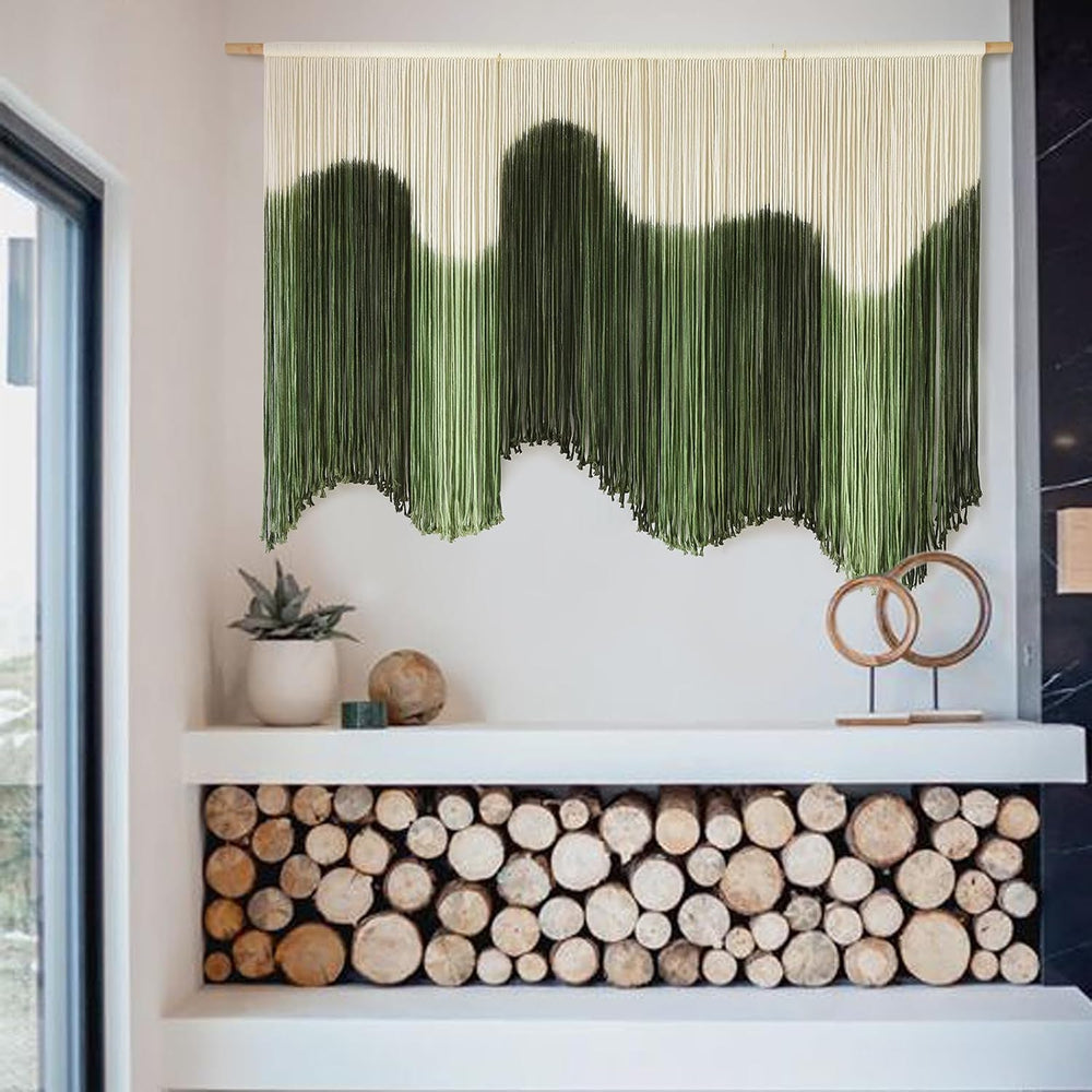 Macrame Wall Hanging Green Hand-Dyed Ombre Fiber Art Geometric 57"W*39&q...