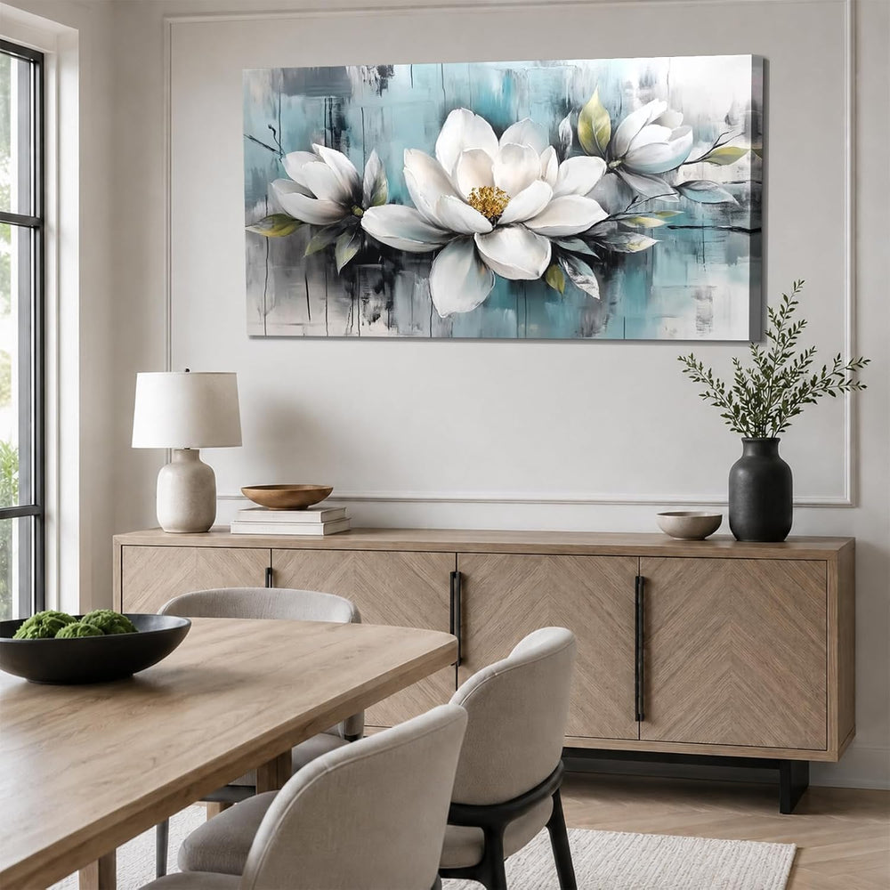 Ardemy Teal Magnolia Wall Art Flower Textured Floral Canvas Large 58"x29...