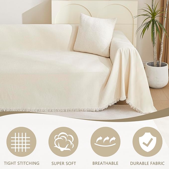 MYSKY HOME Beige Couch Covers Boho Style Chenille - Image 2