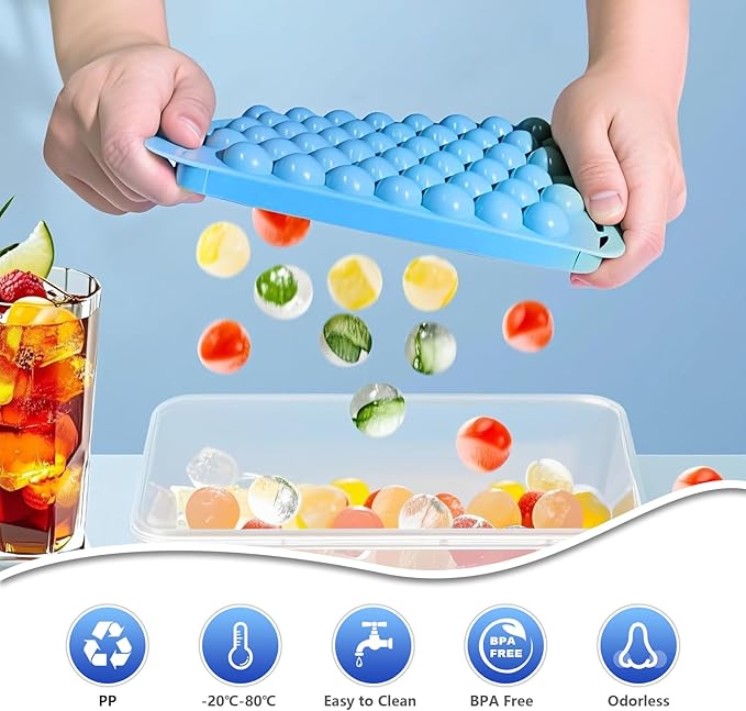 2 Pack Ice Cube Tray with Lid and Bin, Round Ice Cube Trays - Image 2