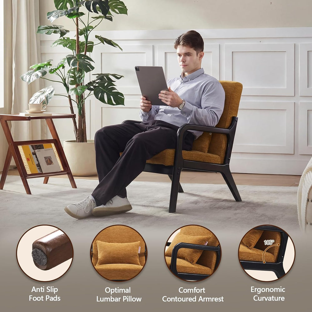 Achicsofar Accent Chair, Mid Century Modern Chenille Armchair with Pillow