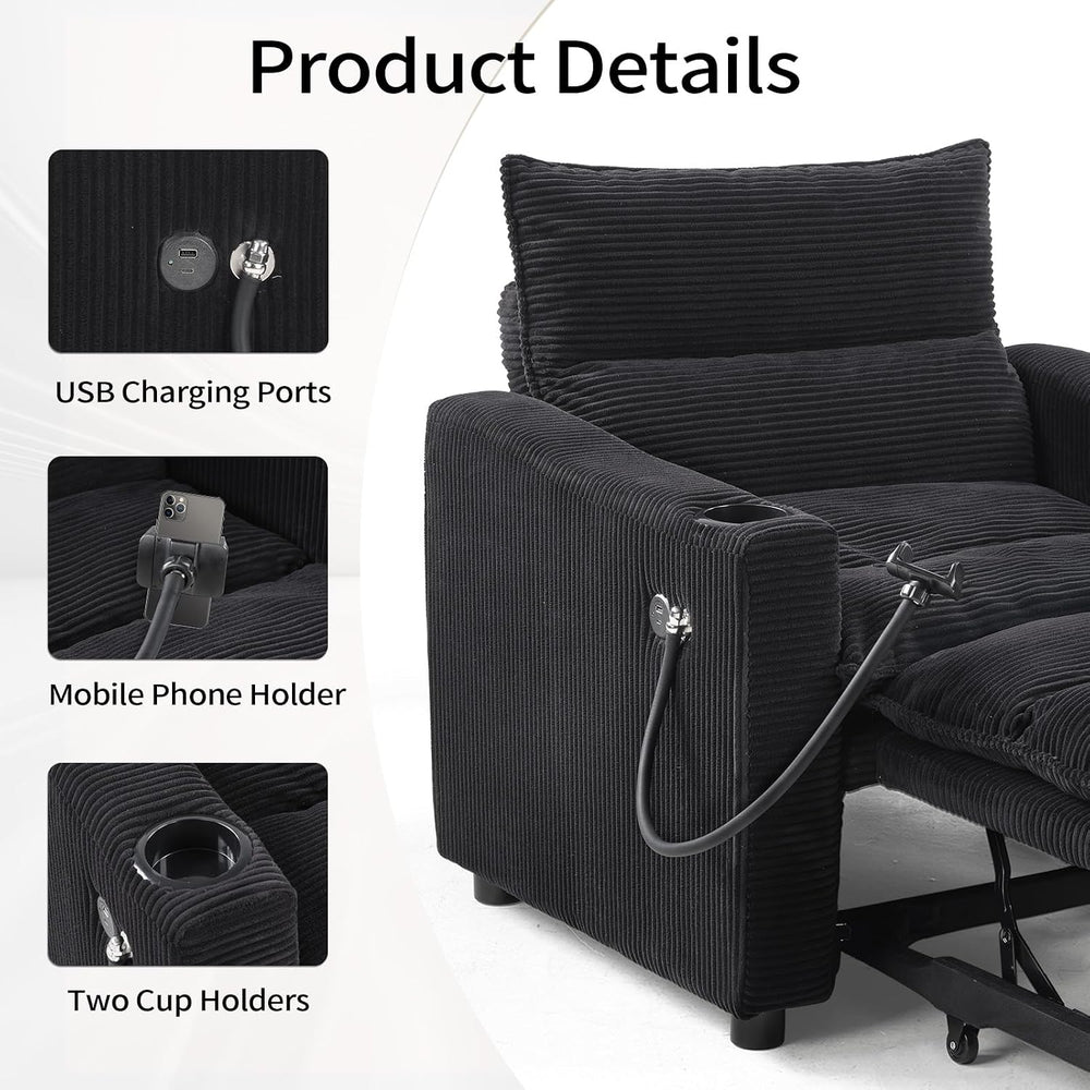 Corduroy Sleeper Sofa Bed with Cup Holders, 3-in-1 Convertible Pull Out Futon...