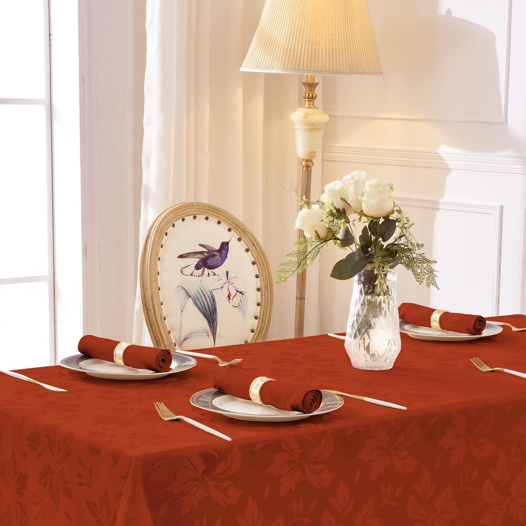 Romanstile Fall Jacquard Dinner Napkins, Thanksgiving Table Decor | Waterproof Damask Floral Cloth Napkins for Dinner & Parties, 20x20 Inch, Set of 4, Burnt Orange