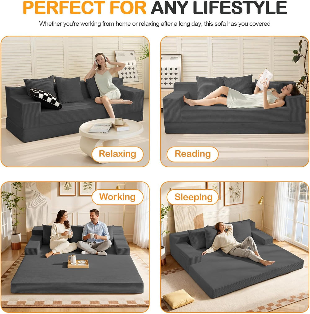Erament 3 Seater Boneless Couch Sofa Bed, 78'' Corduroy Oversized Lov...