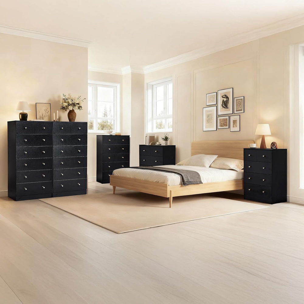 Karl home Black 6 Drawer Dresser, Rose Gold Handle Modern Bedroom Chest