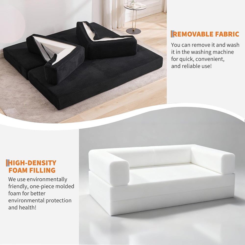Garvee 5-in-1 Convertible Sofa Bed, 78.8" Modular Corduroy Sleeper with ...