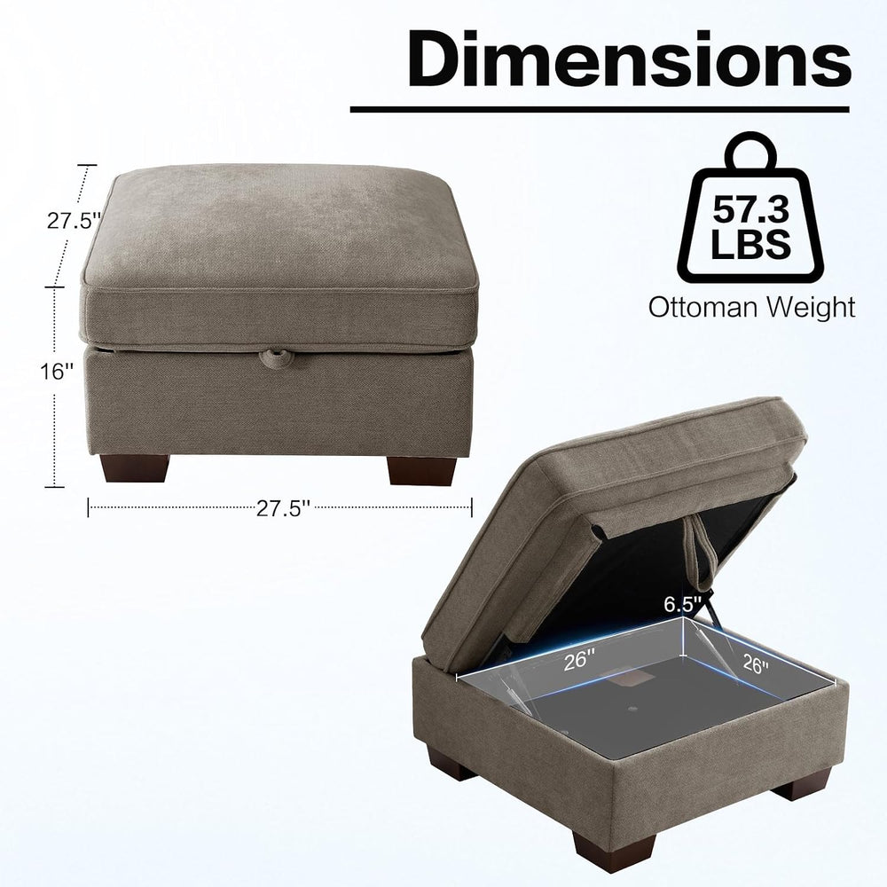 TEKAMON 27.5" Storage Ottoman, Square Footrest with Sponge Padded Seat, ...