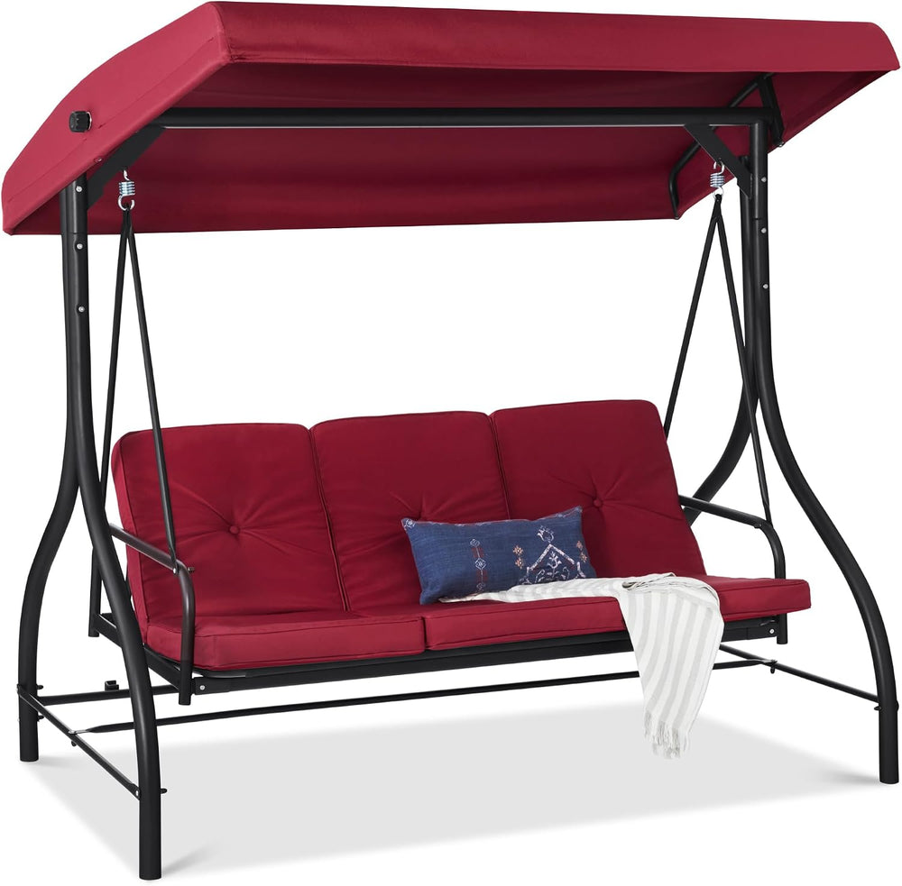 Best Choice Products 3-Seat Outdoor Large Converting Canopy Swing Glider, Pat...
