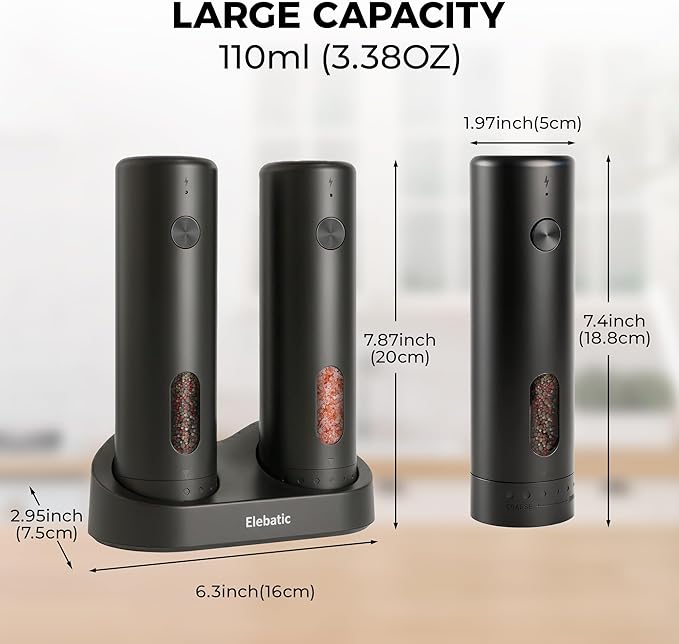 110ml Electric Salt and Pepper Grinder Set, Rechargeable salt and pepper shakers - Image 11