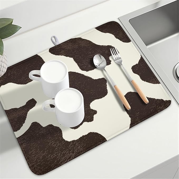 Milk Cow Drying Mat 24x18 Inch, Cattle Fur Farmhouse Dish Drainer Mats Summer - Image 8