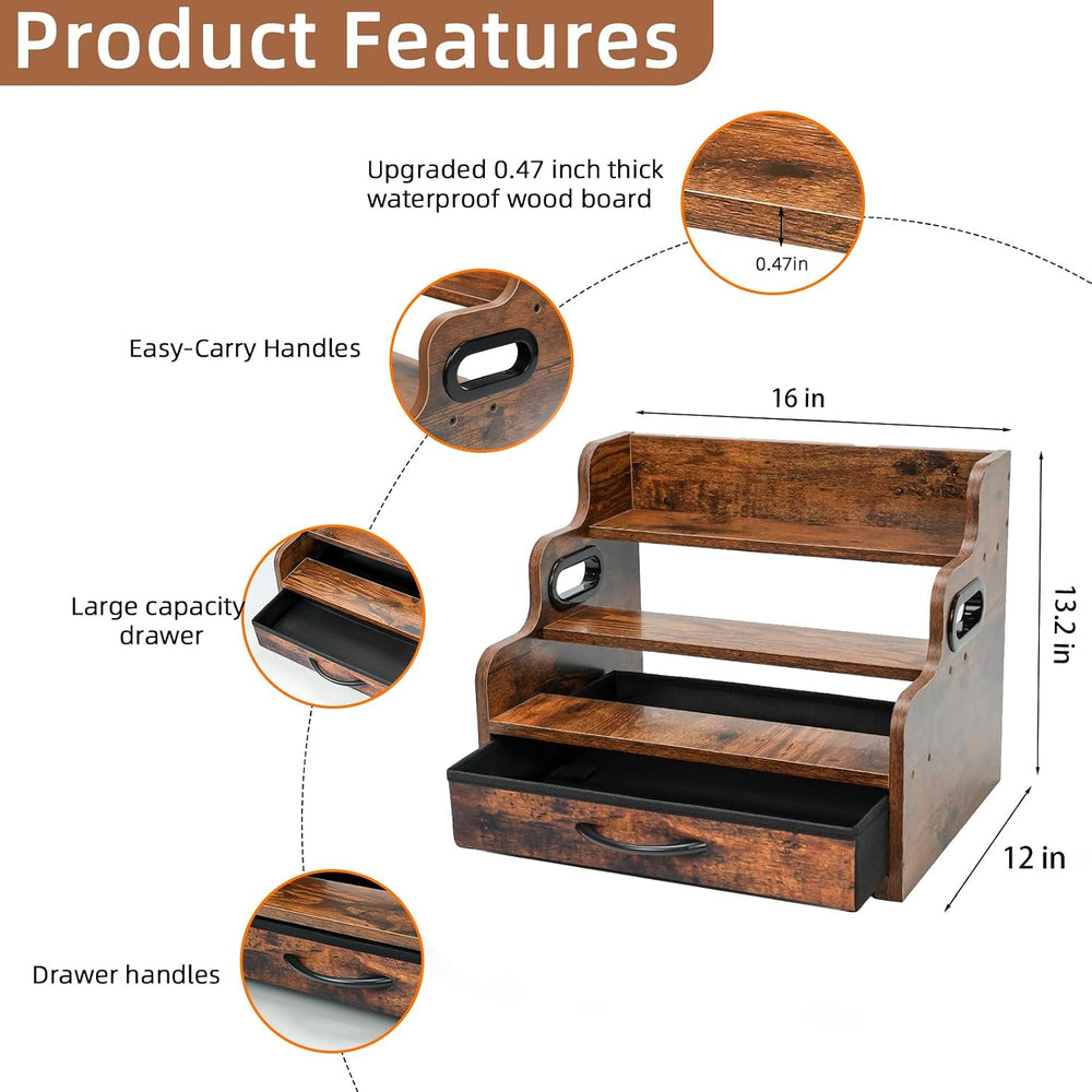 Liquor Bottle Display Shelf 3 Floors with Drawers | Countertop Wine Rack, Acc...