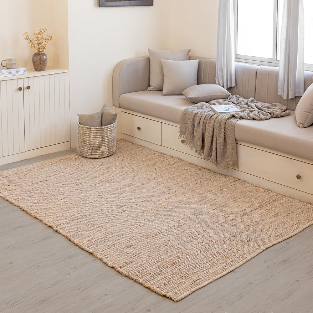 HOMEMONDE Rectangle Jute Cotton Area Rug | 5' x 8' | Natural