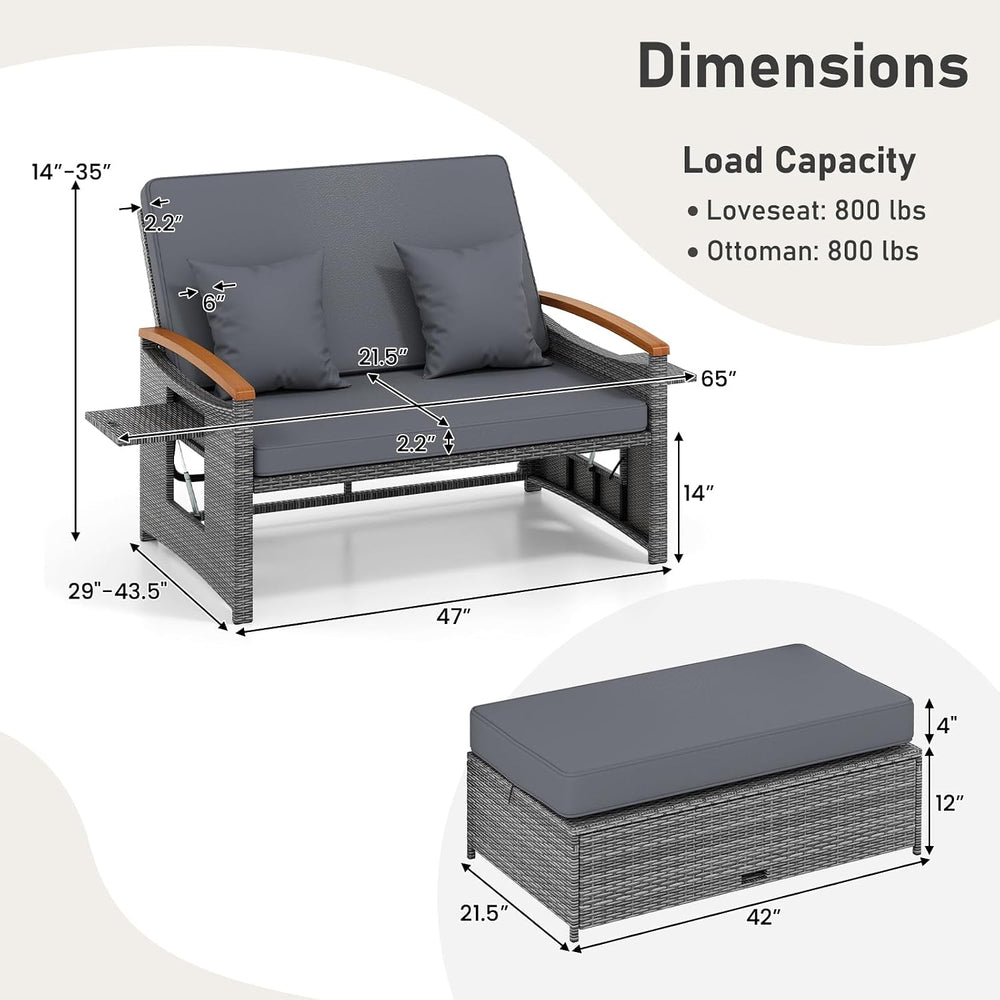RELAX4LIFE Wicker Patio Outdoor Daybed - Rattan Cushioned Loveseat w/Storage ...