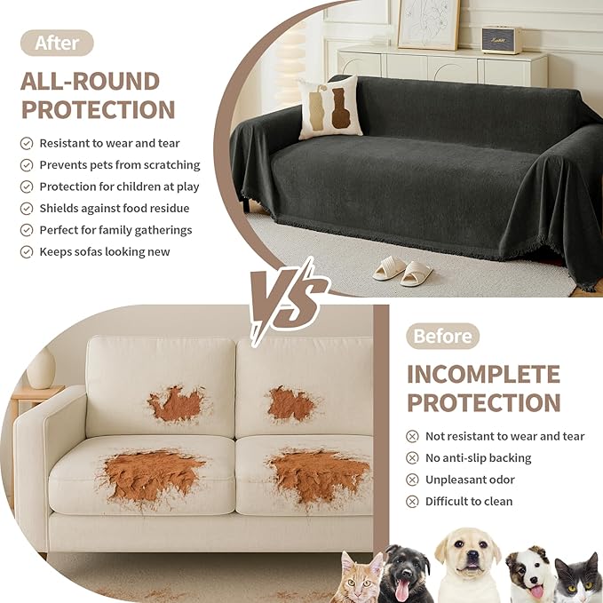 Couch Cover for Dogs, Boho Sofa Covers for 3 Cushion Couch, Chenille Sofa - Image 2