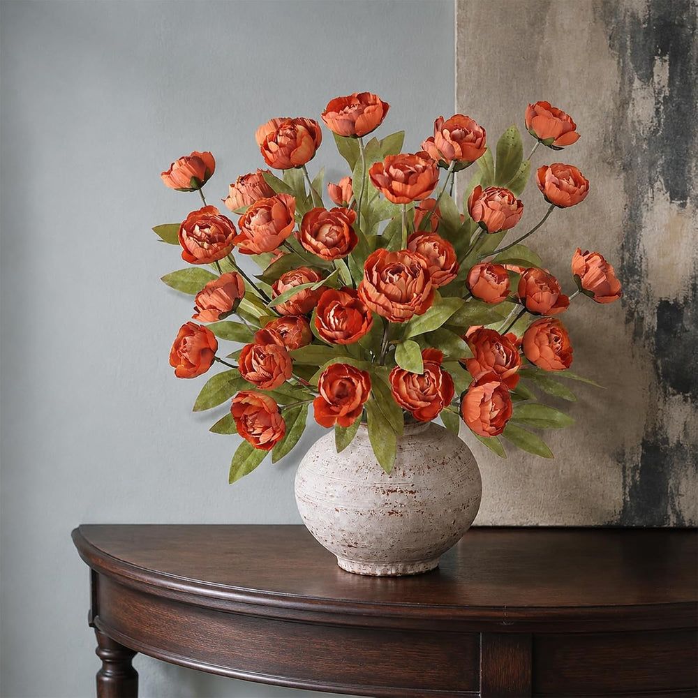 6 Pcs 27" Artificial Fall Peony Silk Flower Stems for Vase Decor(Orange)