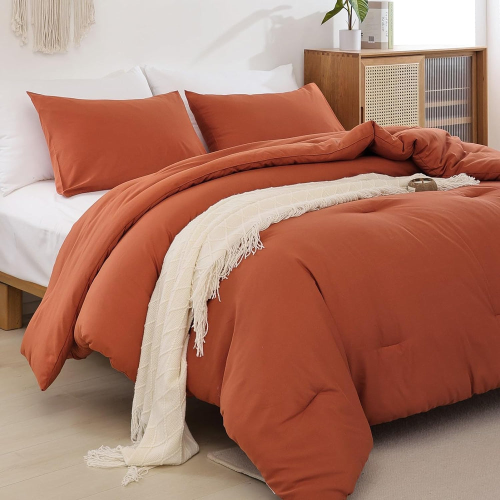 ROSGONIA California King Comforter Set Burnt Orange, 3 Pieces Bedding Quilt