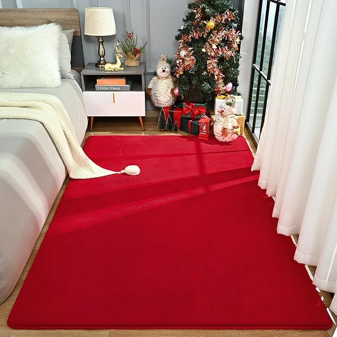 Amearea Large Modern Area Rugs for Bedroom Living Room, 5x8 Feet Red Thickened - Image 2