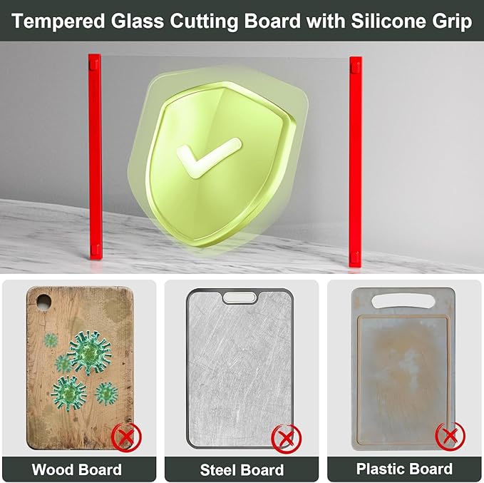 2PCS Glass Cutting Board with Silicone Grip, 80% Stronger Shatter Resistance - Image 8