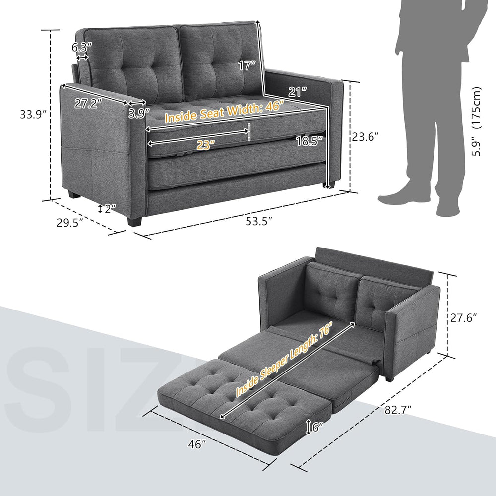 VINGLUpgraded Loveseat Sleeper, 53.5"W 83"L Convertible Sofa Bed Co...