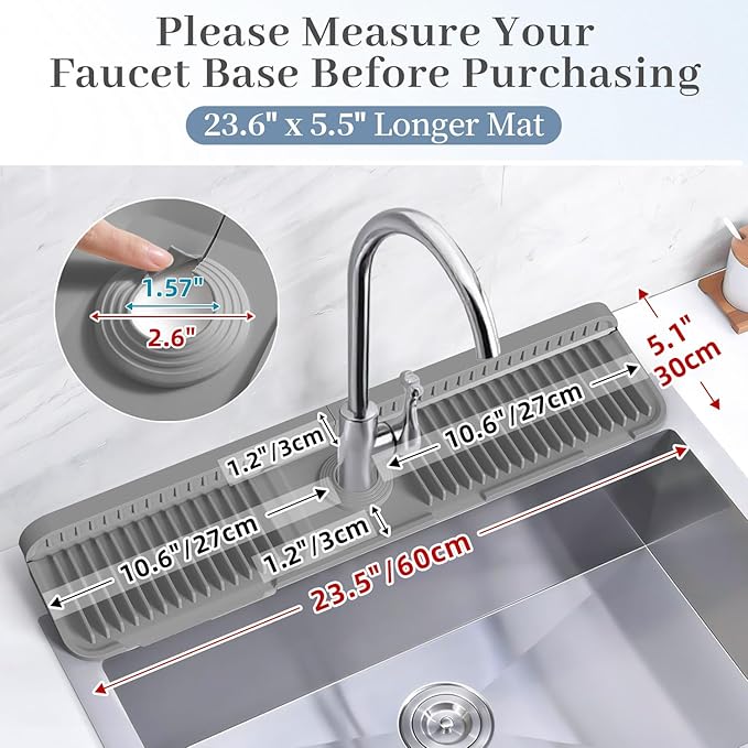 PoYang 24 inch Faucet Mat for Kitchen Sink Splash Guard, 7° Slope Silicone Sink - Image 3