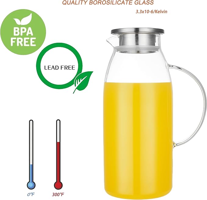 80 Ounces Glass Pitcher with Lid, Hot/Cold Water Jug, Juice and Iced Tea - Image 4