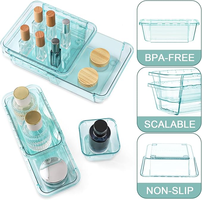 14 Pcs Clear Drawer Organizer, Adjustable Drawer Storage Box, 3-Size Desk - Image 3