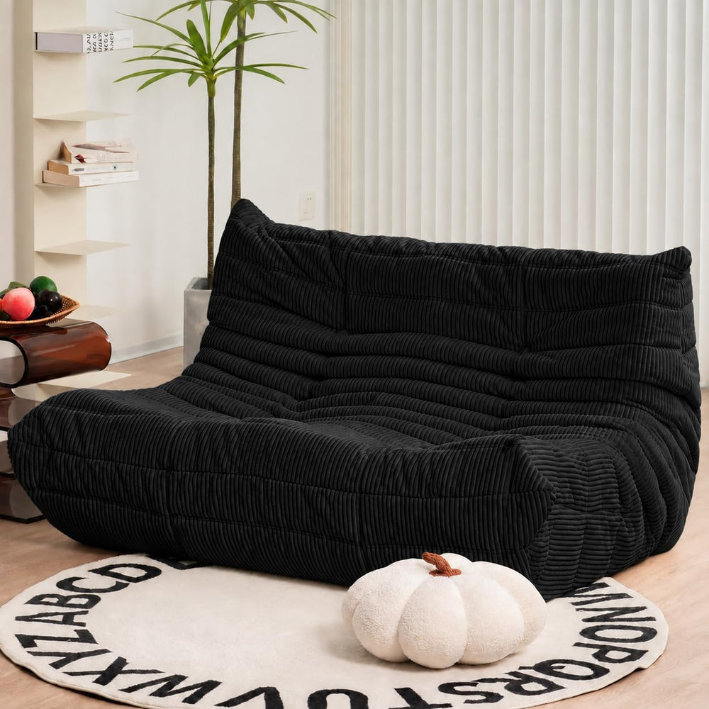 N&V Fireside Loveseat, Corduroy Armless Floor Sofa, 2-Seater, Black