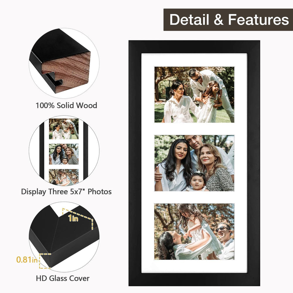 Golden State Art 9x18 Black Wood Frame - for Three 5x7 Pictures, 1 Pack