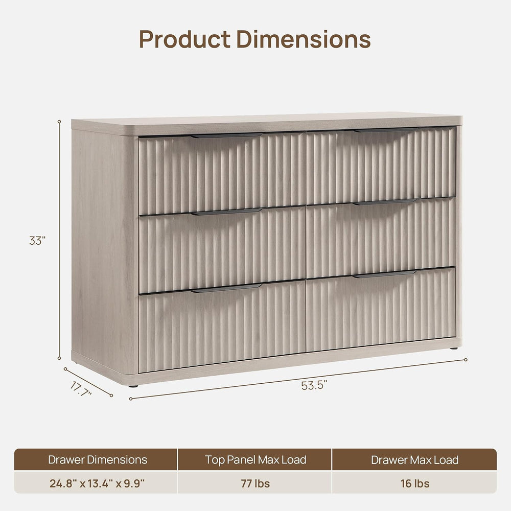 SICOTAS Bedroom Dresser with 12 Deep Wide Large Fluted Drawers for Closet